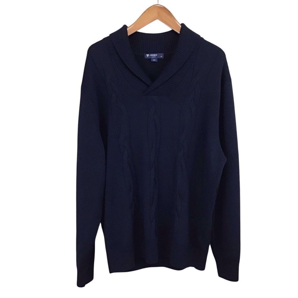 Cremieux Classics Merino Wool Sweater XL Shawl Collar Navy
